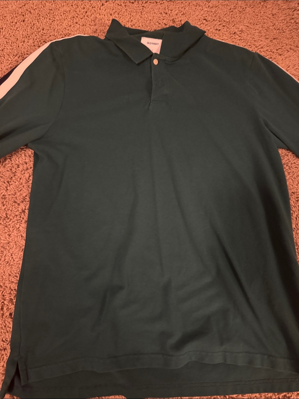 Old Navy Men's Forest Green Polo with White & Navy Shoulder Stripe